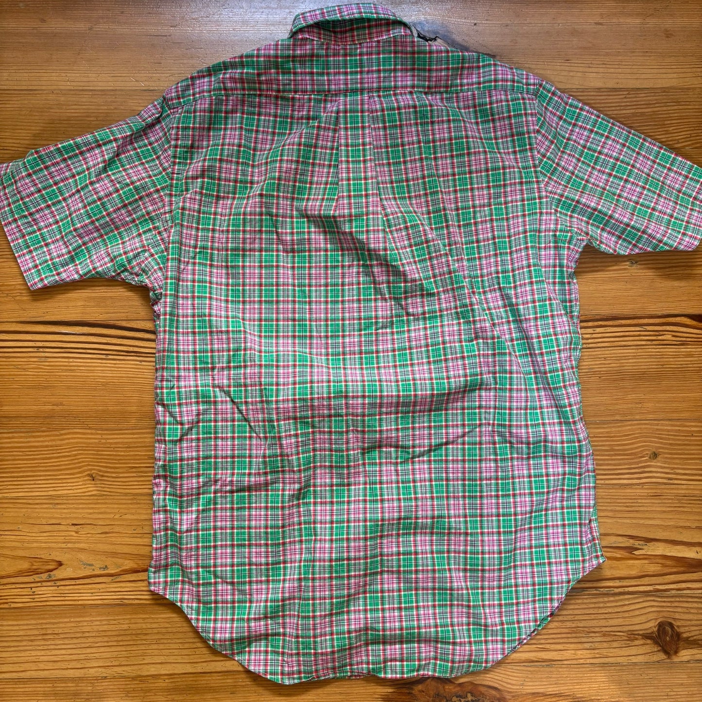 Ralph Lauren green pink plaid short sleeve button up mens shirt SIZE M