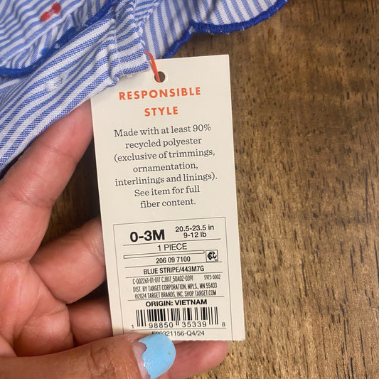 NWT Cat & Jack blue pin striped USA America scalloped tank baby bubble SIZE 0-3M