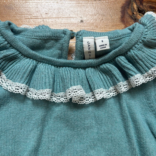 Janie and Jack teal blue knit ruffle collar long sleeve sweater SIZE 6