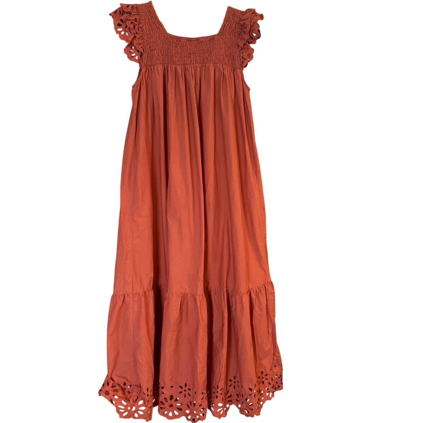 A New Day burnt orange eyelet cap sleeve long tiered maxi dress SIZE S