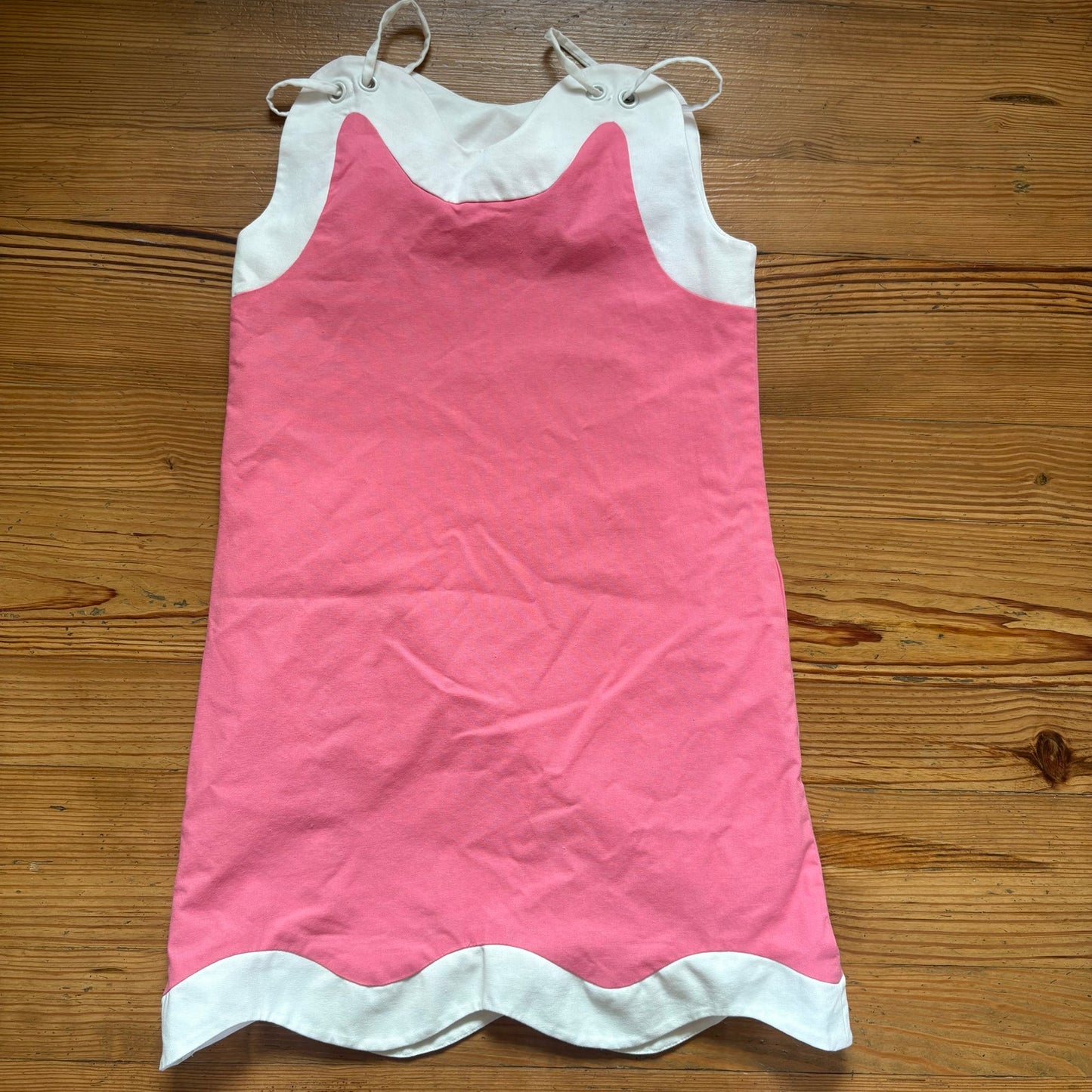 Aureum pink white linen modern two toned scallop mini dress SIZE S