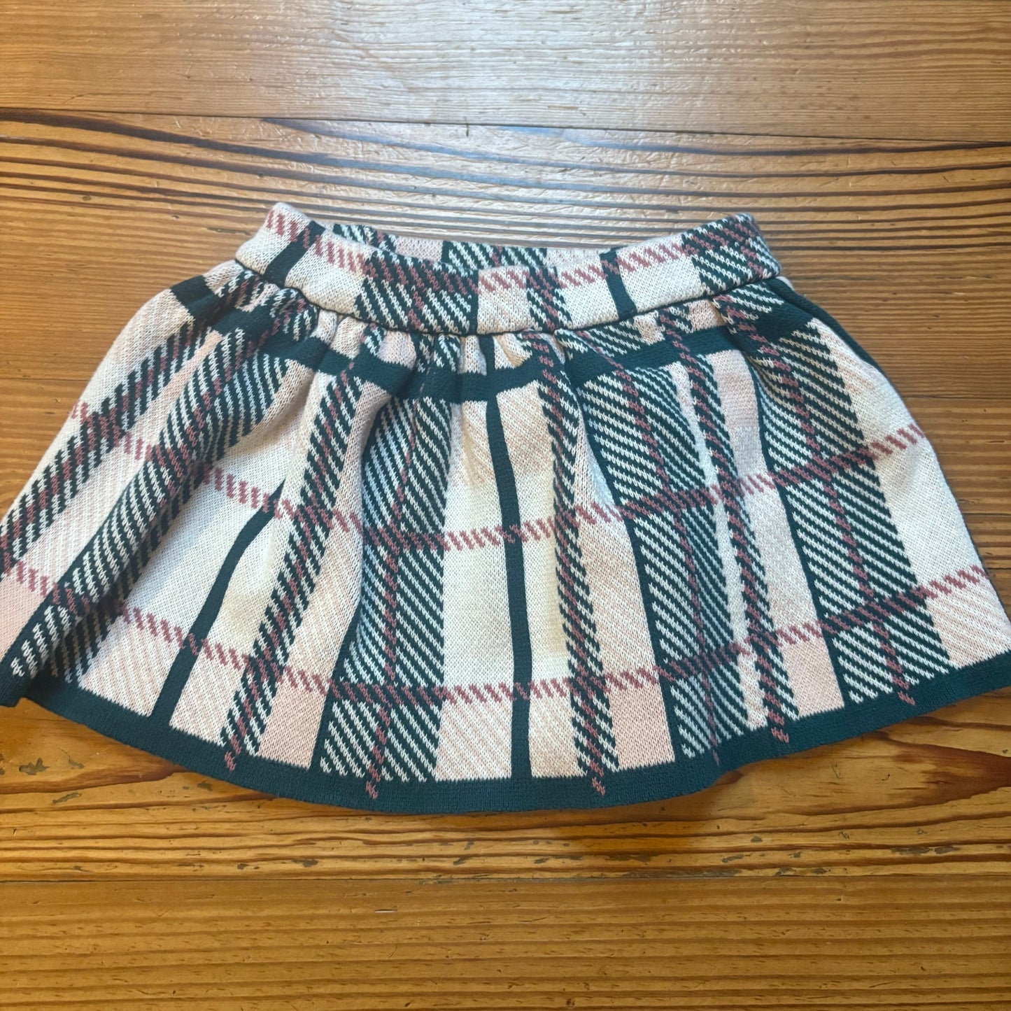 Pink Teal plaid cotton elastic waistband flare toddler skirt SIZE 2T