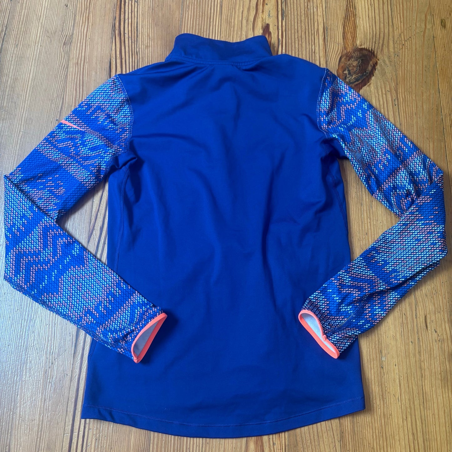 Nike Pro Dri Fit blue tribal sleeve quarter zip womens athletic shirt SIZE L
