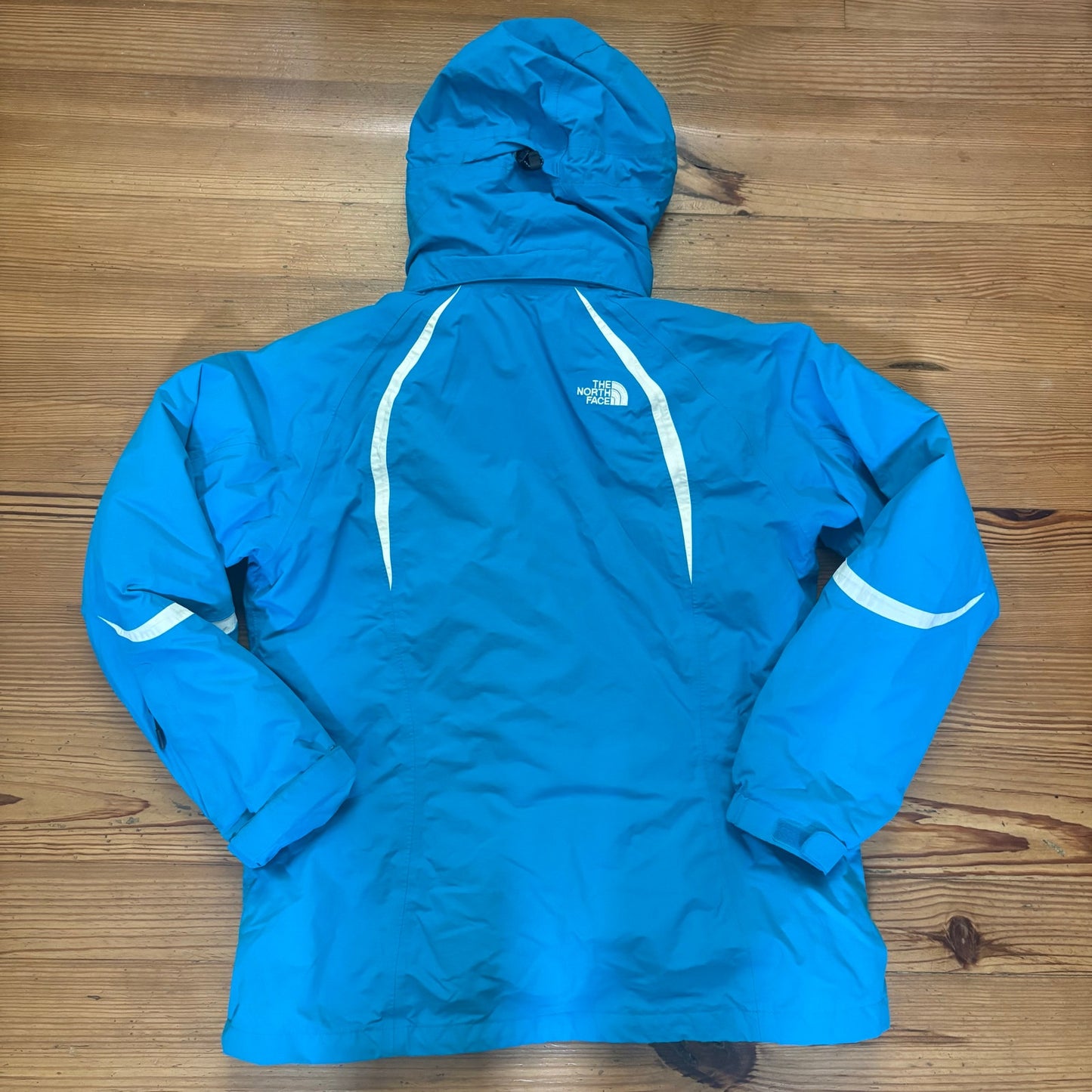 The North Face blue white sweater lined hooded ski womens winter coat SIZE L