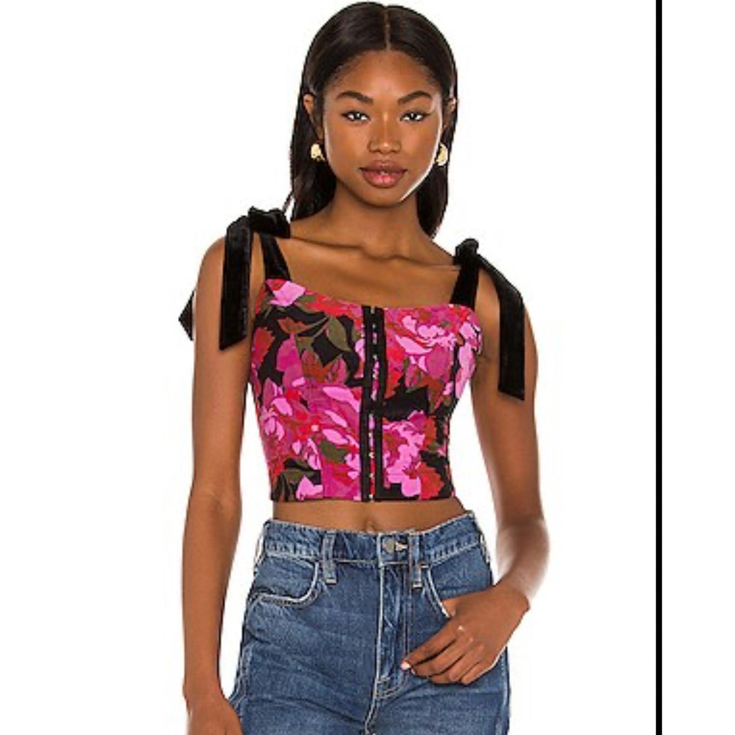 Free People Addie floral velvet shoulder straps corset top SIZE S