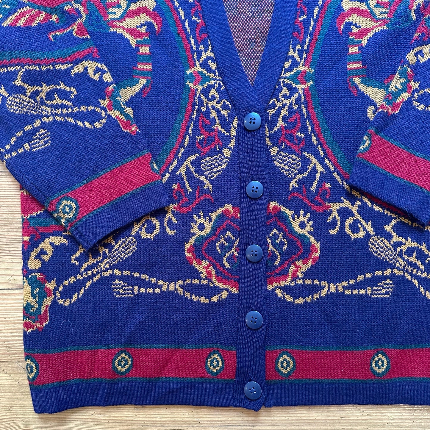Petite Sophisticate vintage wool blend navy red regal button cardigan SIZE M