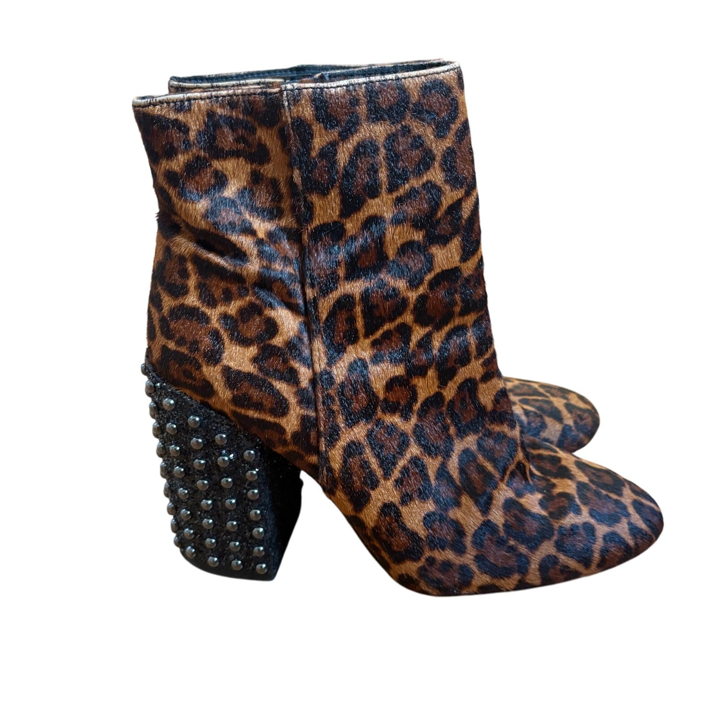 Jessica Simpson leather cheetah print studded heel booties SIZE 8.5