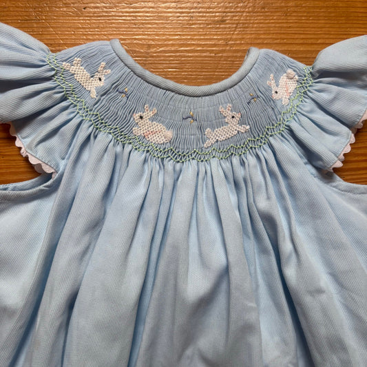 The Bailey Boys light blue bunny smocked short sleeve baby dress SIZE 18M