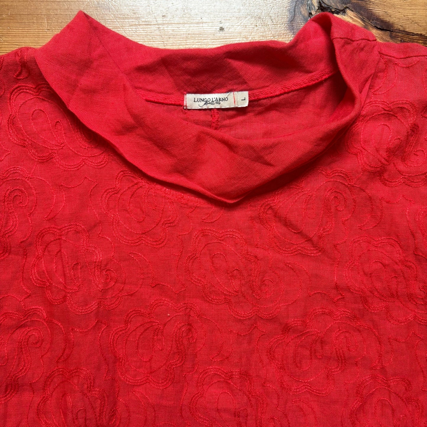 Lungo L'arno red cowl neck linen floral stitching maxi dress SIZE L