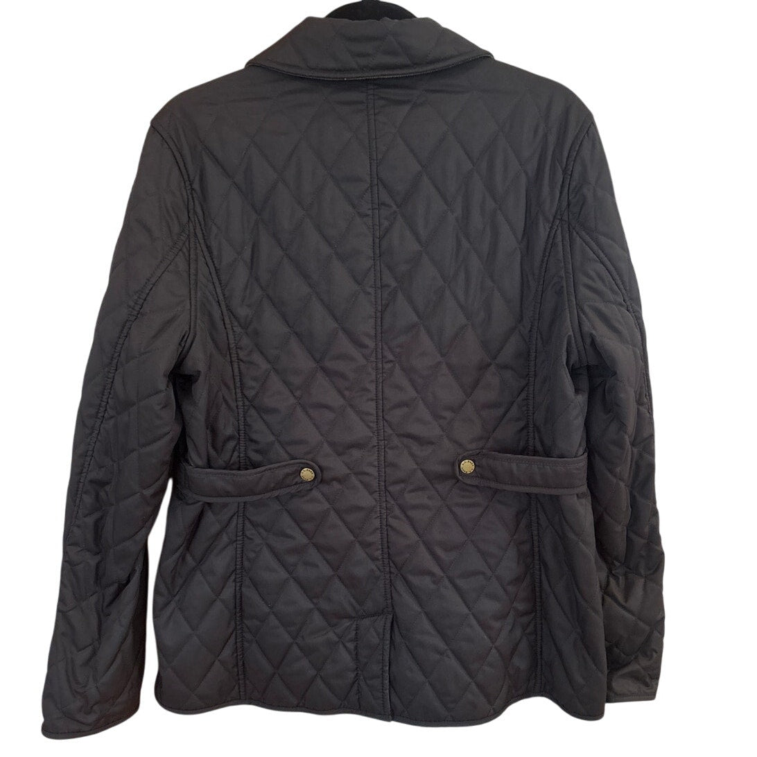 L.L. Bean black quilted two way zip plaid lined jacket SIZE MP