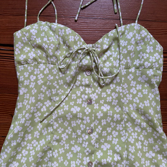 Princess Polly pastel green floral tie strap structured sun dress SIZE 8