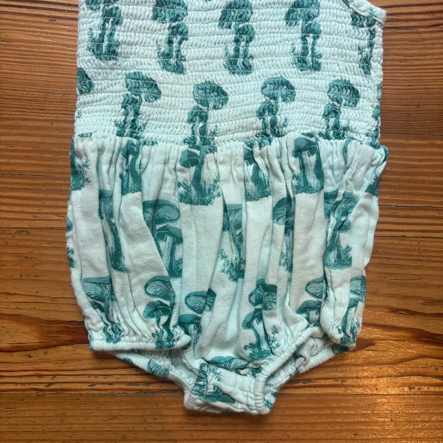 Kate Quinn Organics teal blue mushroom smocked bodysuit SIZE 3T