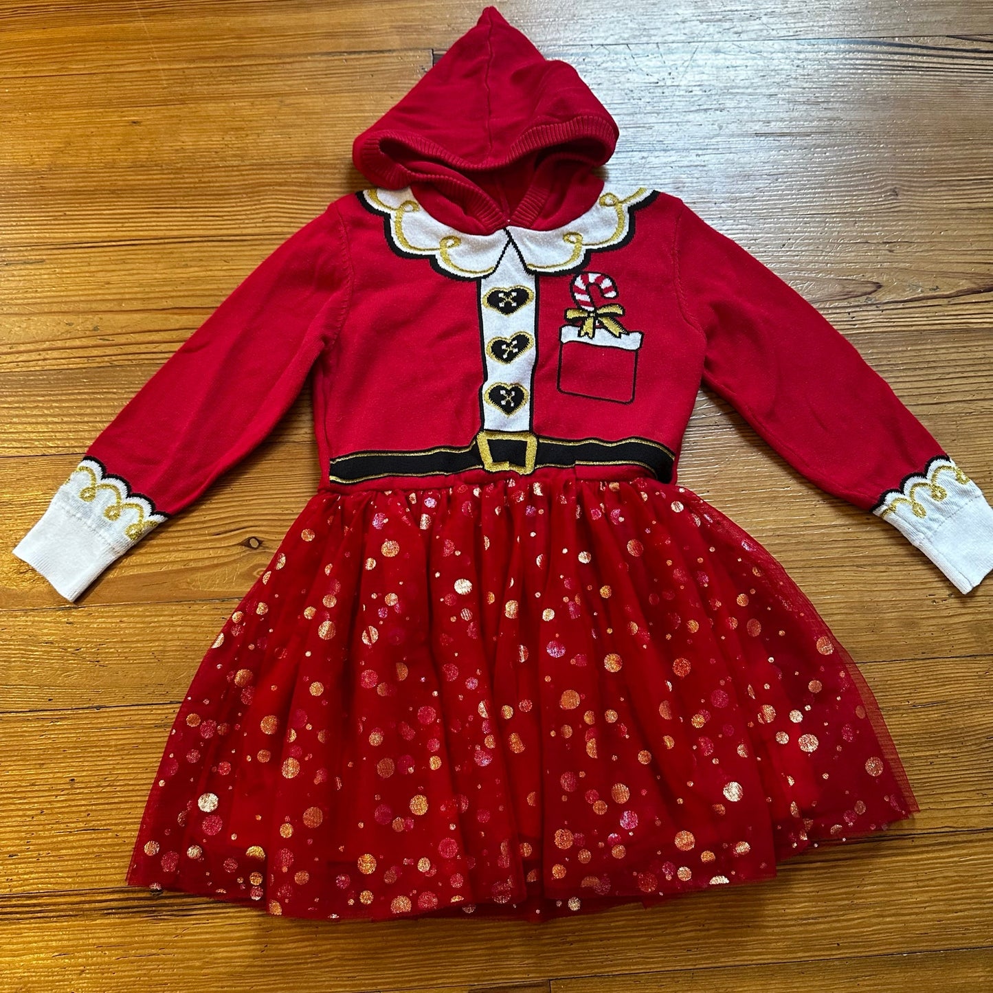 Well Worn Holiday Christmas red Santa hooded sweater dress SIZE S