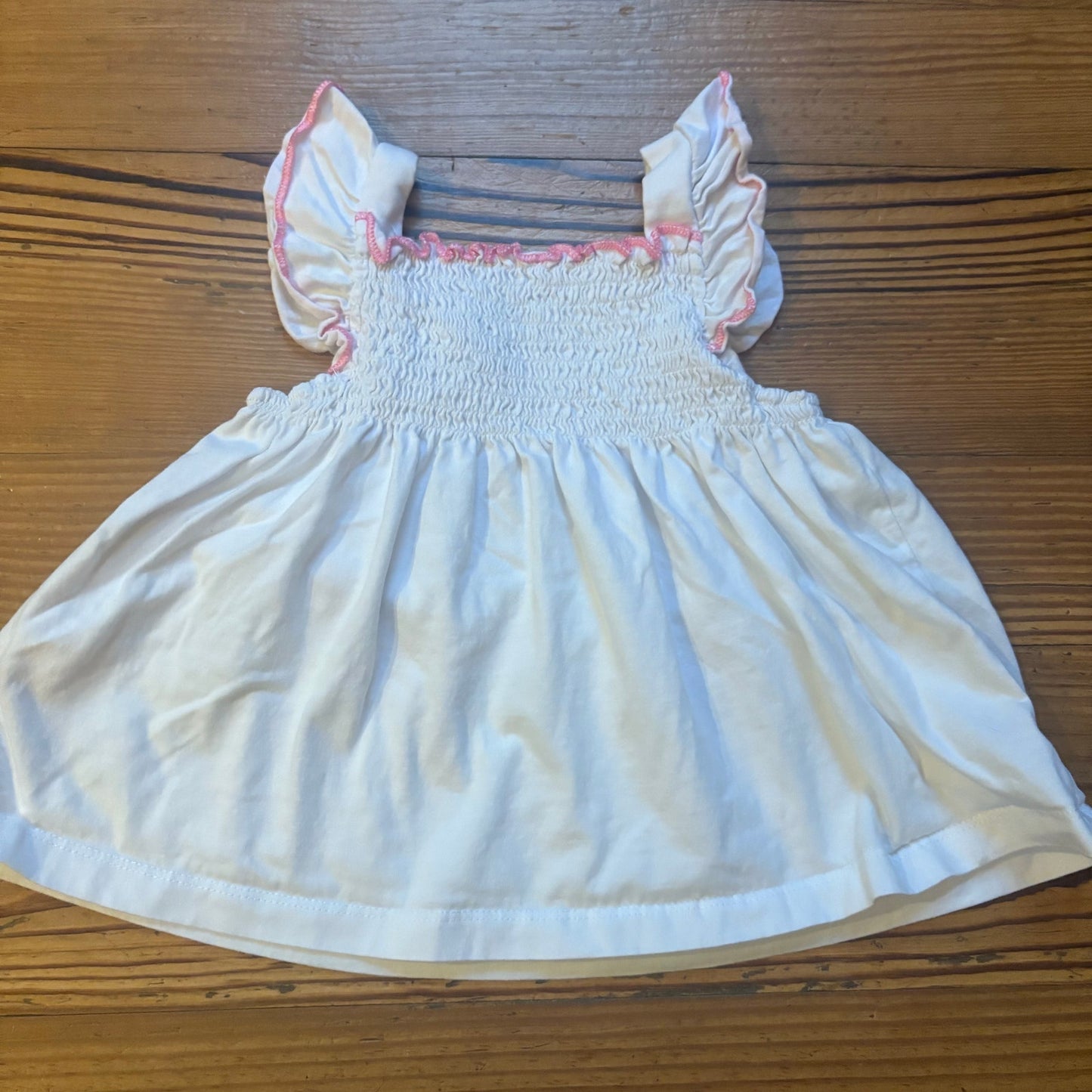 White ruffle tank pastel animal embroidered smocked shirt SIZE 3T