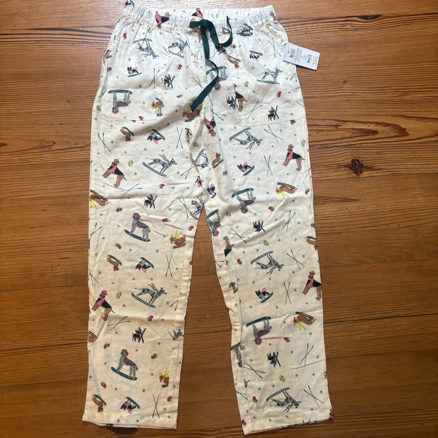NWT Joyspun white dog winter ski sledding drawstring sleep pants SIZE S