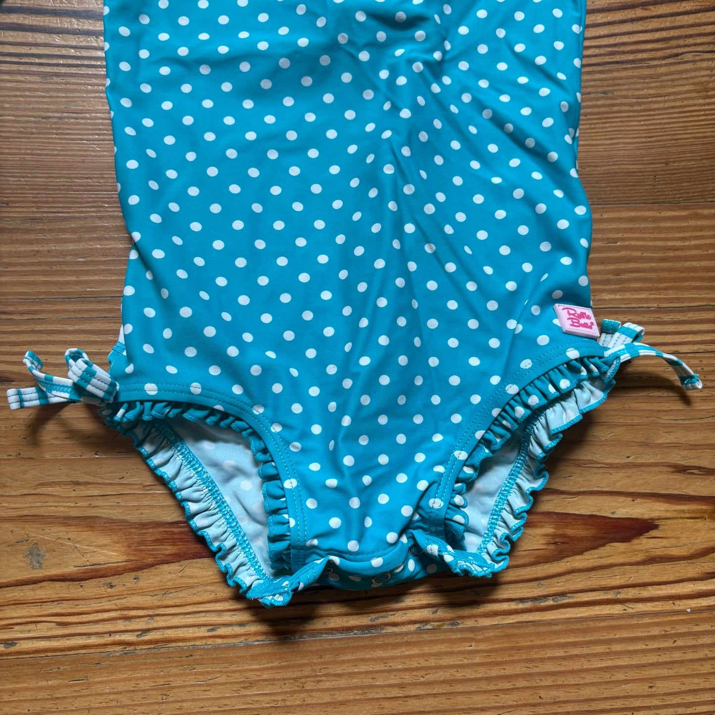 Ruffle Butts blue white polka dot striped long sleeve rashguard swimsuit SIZE 3T