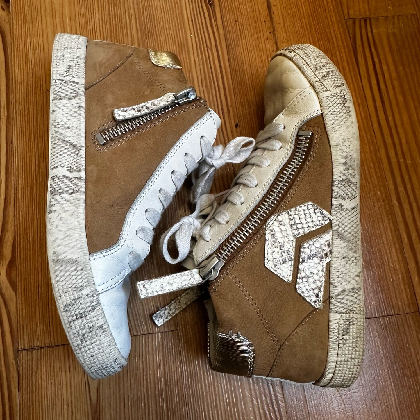 Dolce Vita brown suede leather snakeskin double zipper high top sneaker SIZE 8