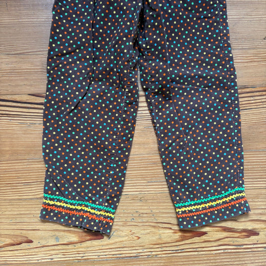 Vintage brown polka dot corduroy ribbon detail hem kids pants SIZE 6