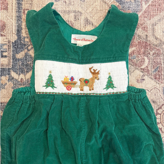 House of Hatten green corduroy Christmas tree smocked boys overalls SIZE 12M