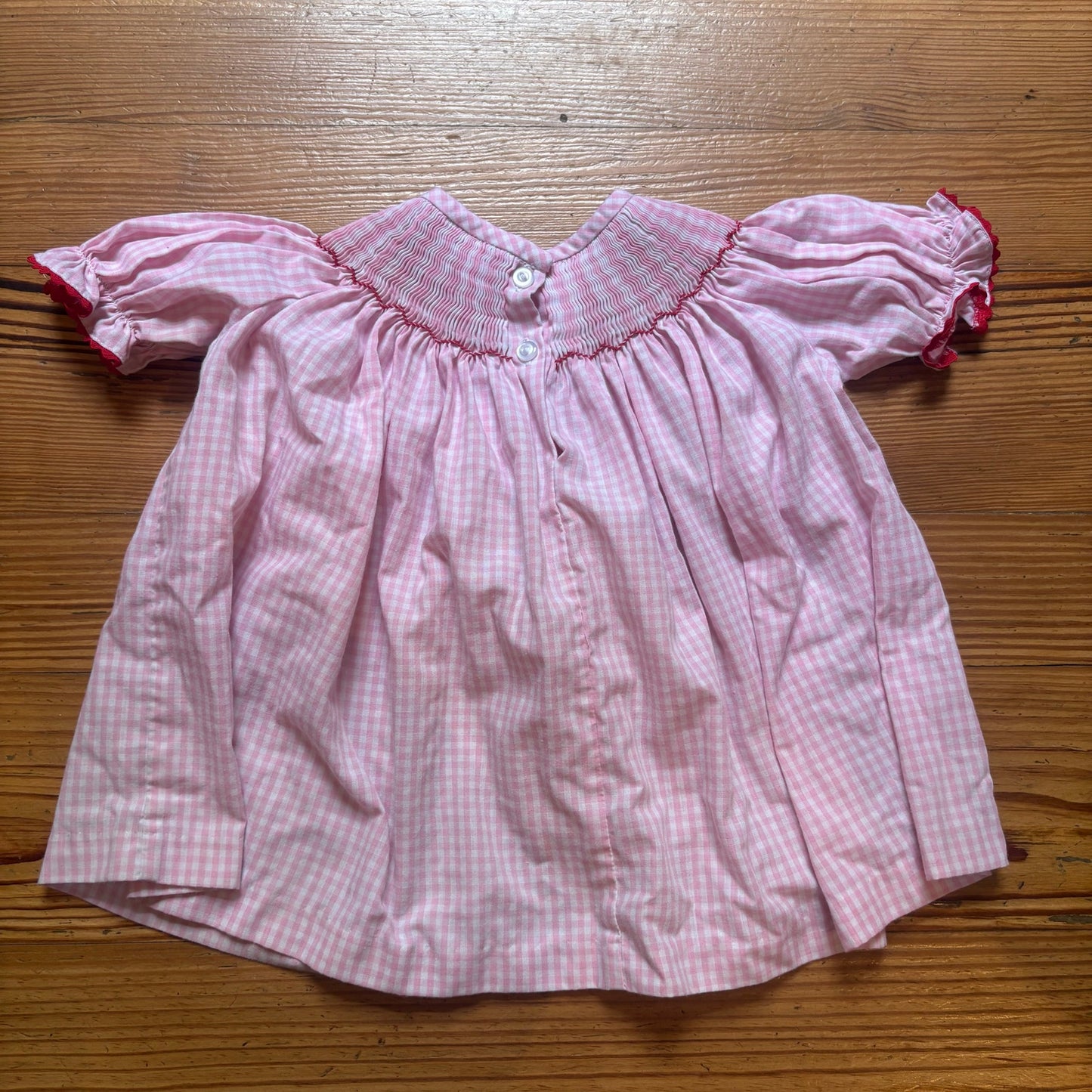 Classic Whimsy pink checkered heart Valentine smocked short sleeve top SIZE 3T