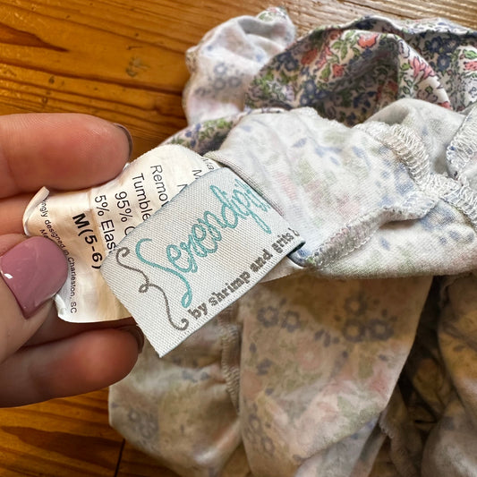 Shrimp and Grits Kids blue pink floral short sleeve tiered dress SIZE M(5-6)