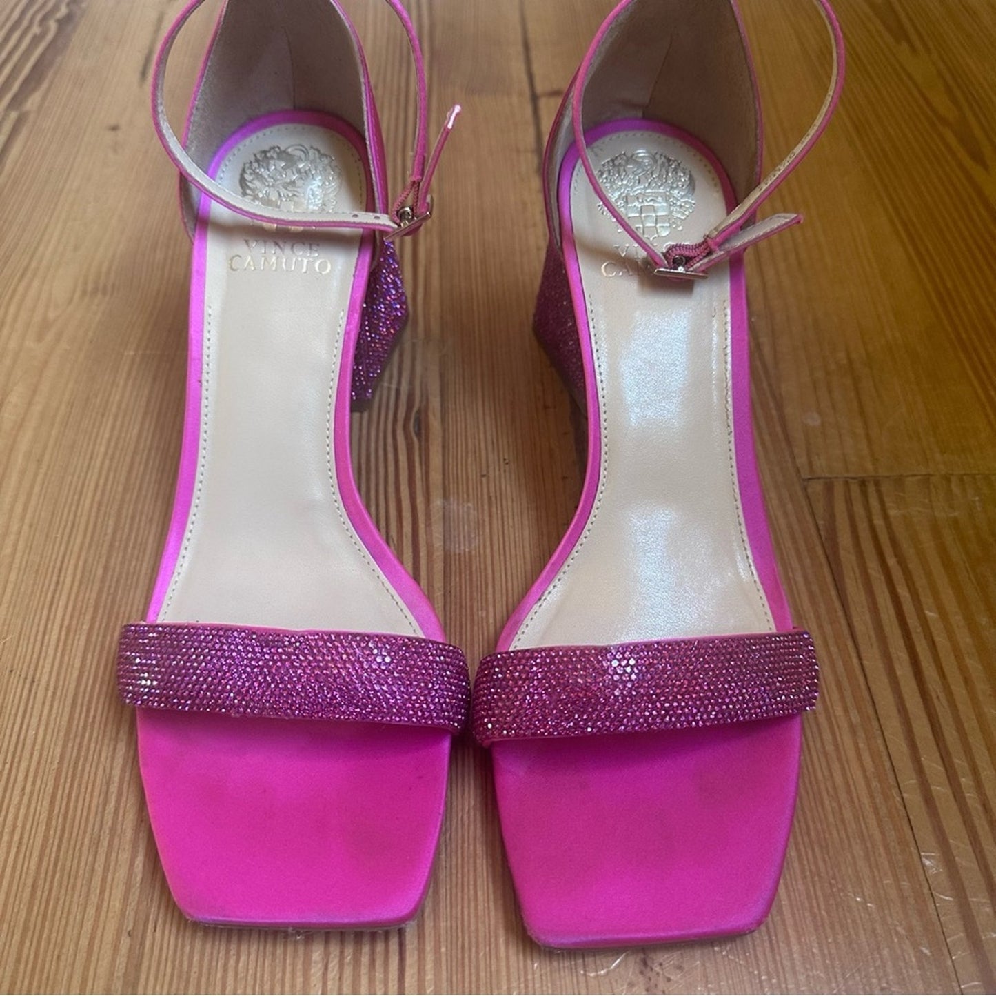 Vince Camuto hot pink rhinestone block heel ankle strap shoes SIZE 9.5