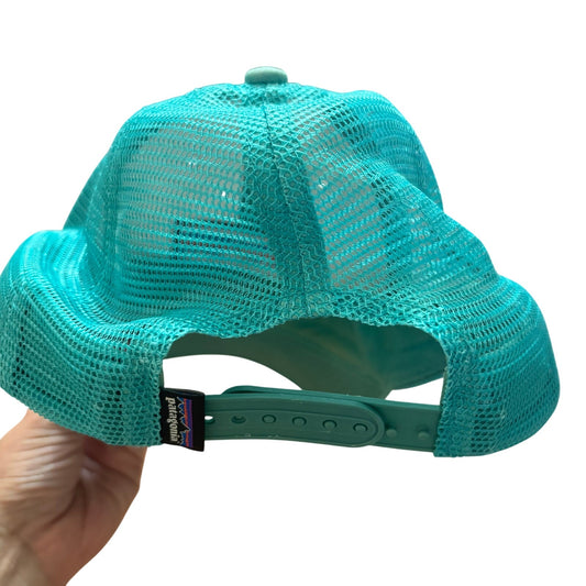 Patagonia white teal logo trucker mesh snap back hat SIZE OS