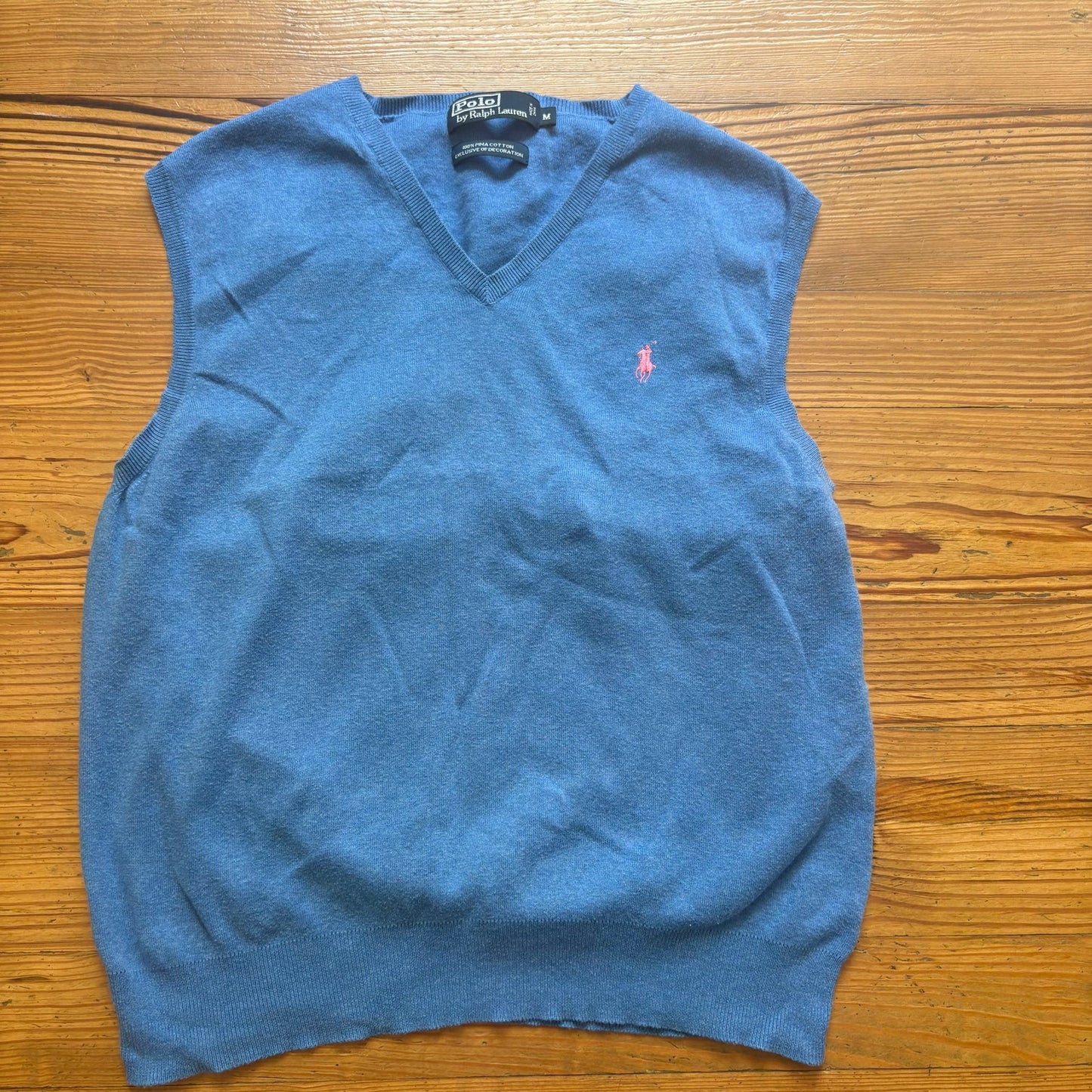 Polo Ralph Lauren blue pink pony pima cotton sweater vest SIZE M