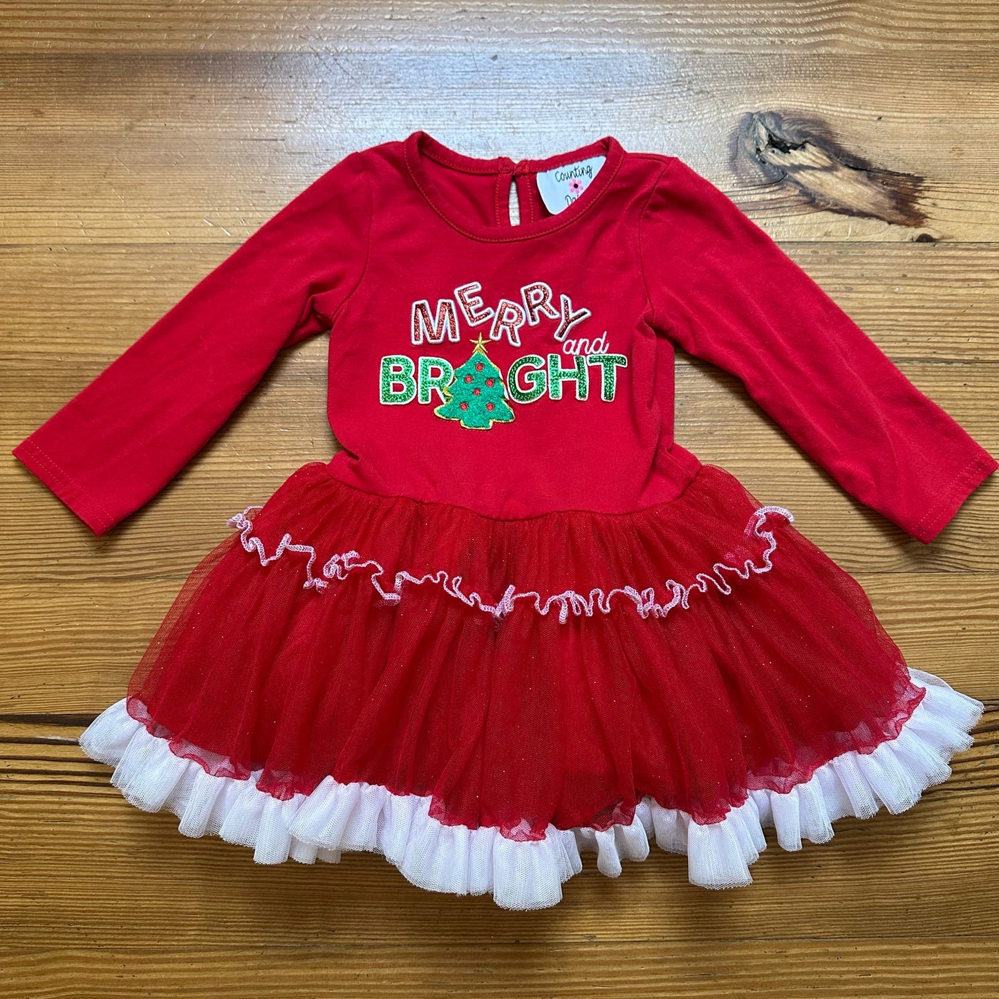 Counting Daisies red Merry Bright Christmas long sleeve tutu dress SIZE 18M