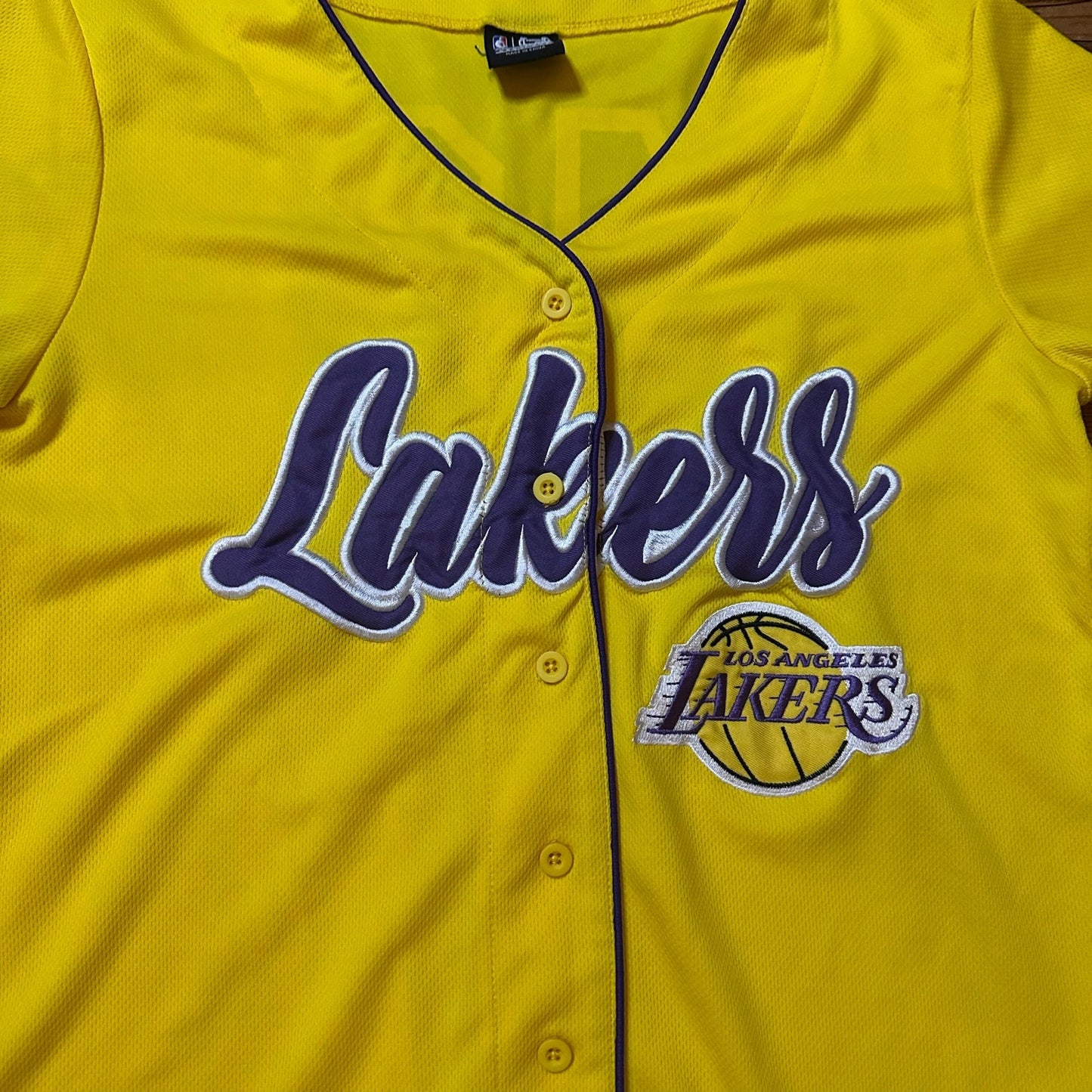 Ultra Game yellow LA Lakers #42 button up baseball jersey SIZE XS