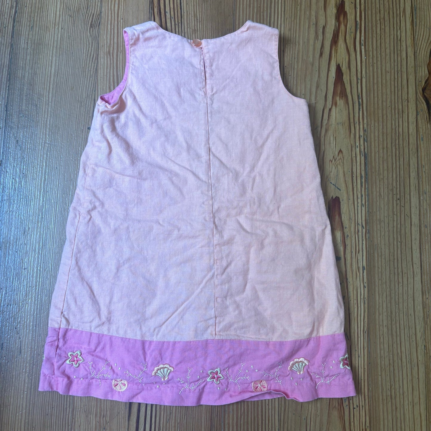 Lydia Jane light pink linen sleeveless seashell embroidered girls dress SIZE 5