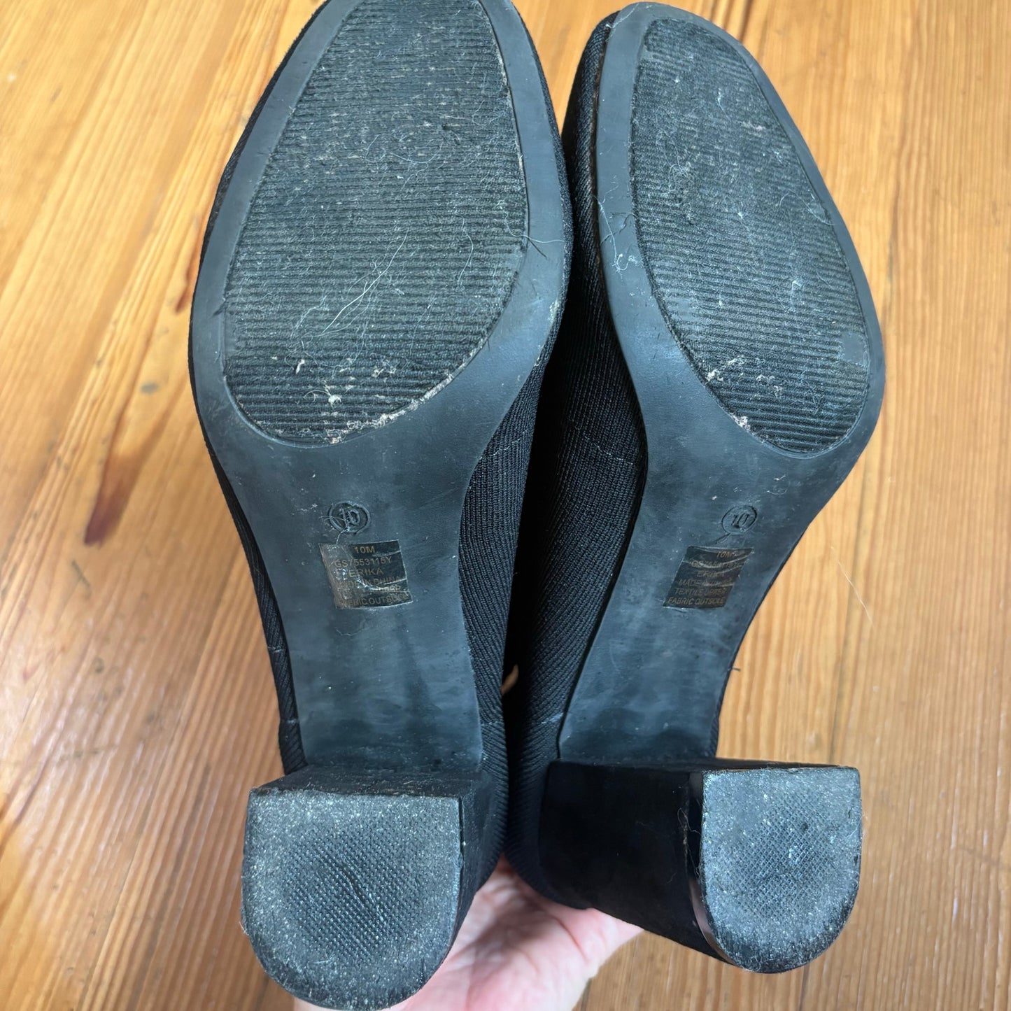 Mia Erika black textile fabric slip on ankle heeled bootie SIZE 10