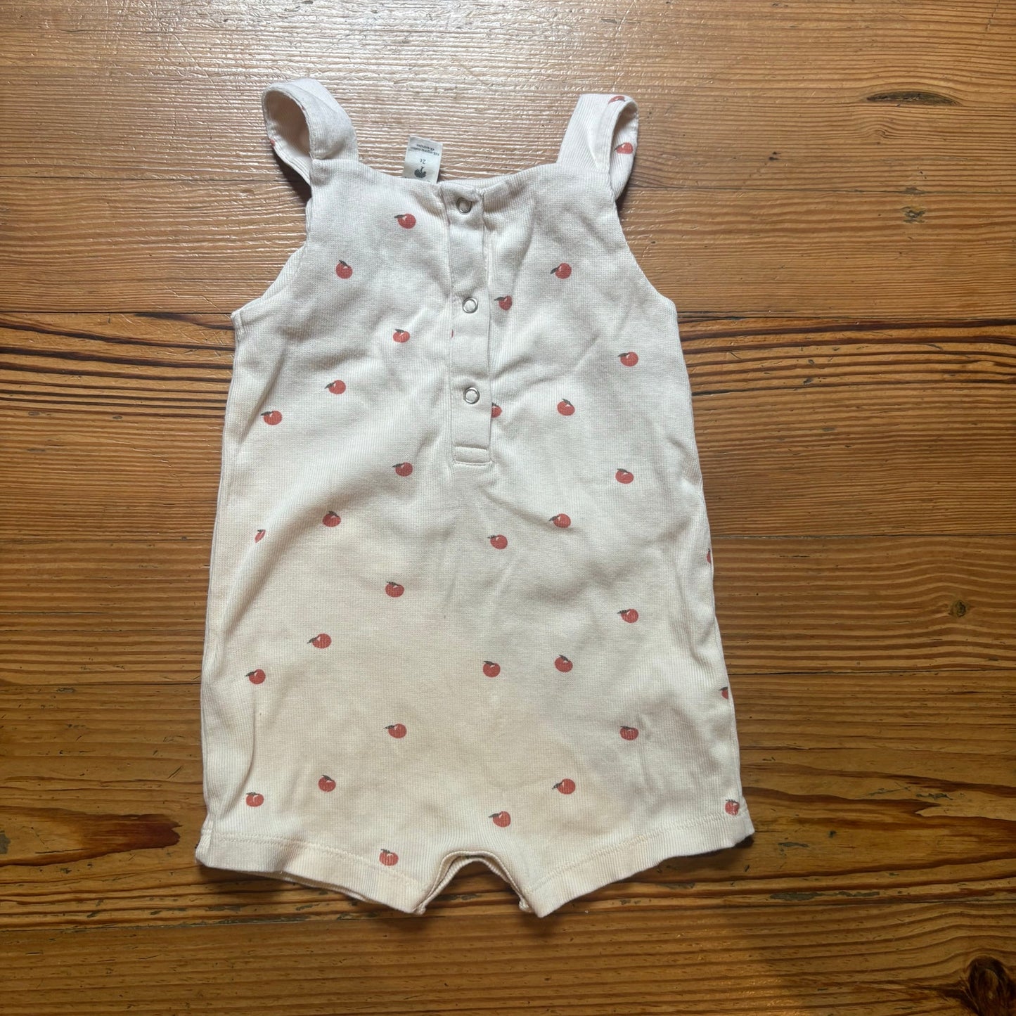 Kate Quinn Organics ivory apple sleeveless pocket front romper SIZE 2T