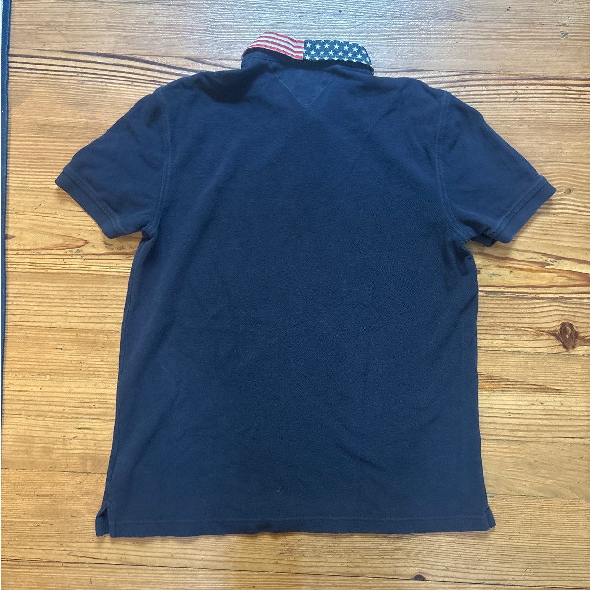Tommy Hilfiger American flag collar dark navy blue mens short sleeve polo SIZE L