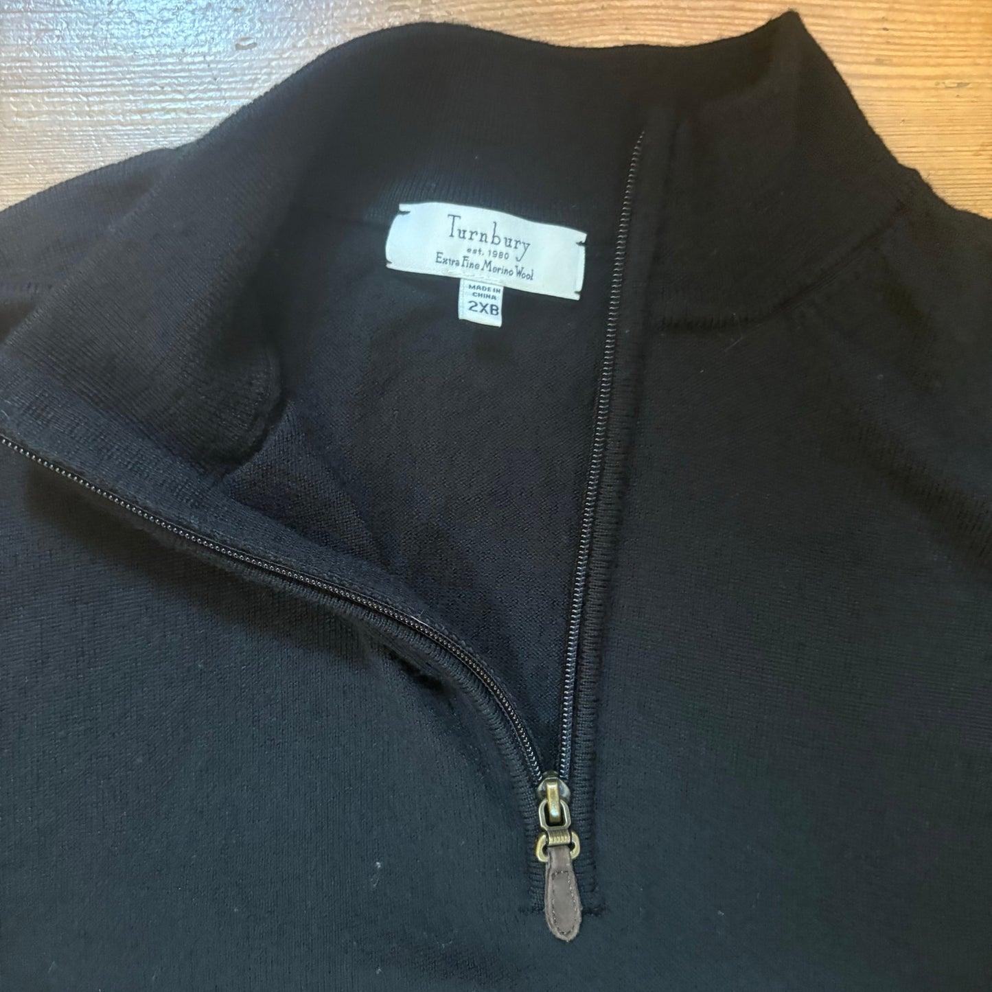 Turnbury black extra fine merino wool quarter zip henley mens sweater SIZE 2XB