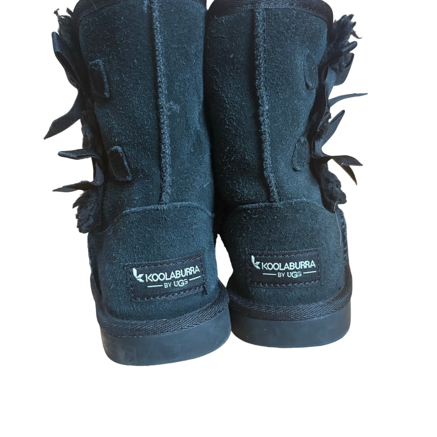 Koolaburra black suede bow side slip on fleece lined calf girls boots SIZE 12
