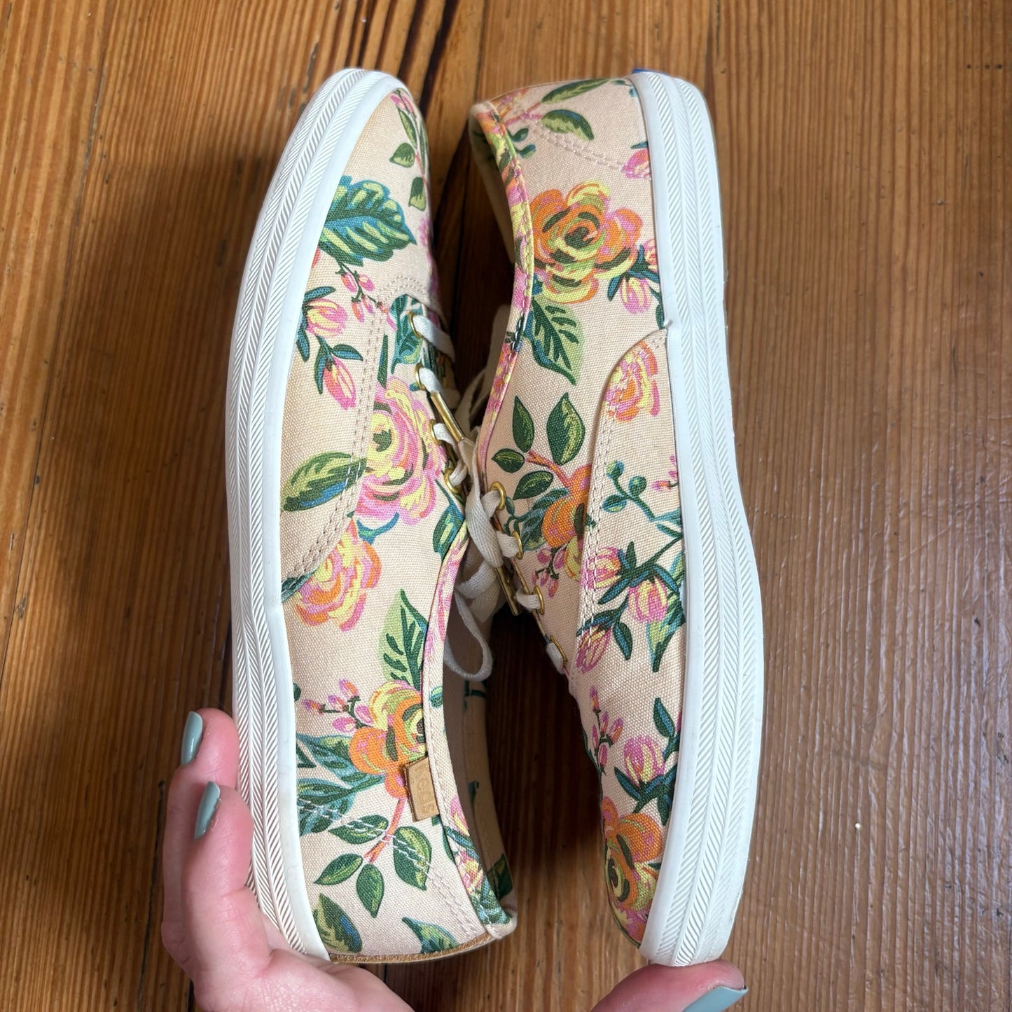 Keds x Rifle Paper Co. pink green floral low top lace womens sneakers SIZE 7