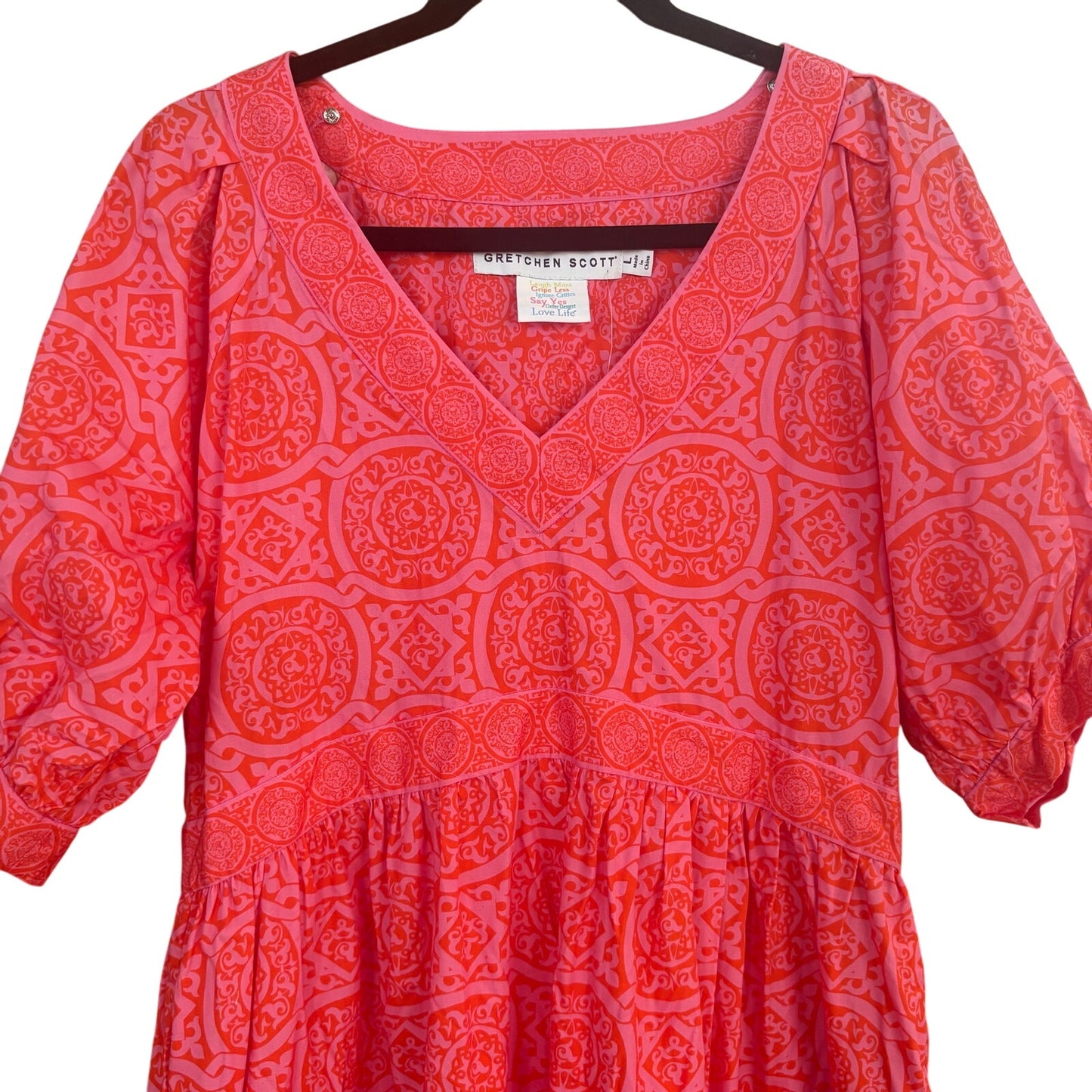 NWT Gretchen Scott Viviers Sultan's red pattern puff sleeve midi dress SIZE L