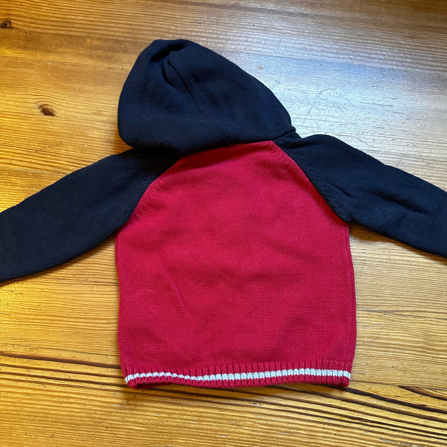 Gymboree red blue hooded full zip baseball knit sweater SIZE 12-18M