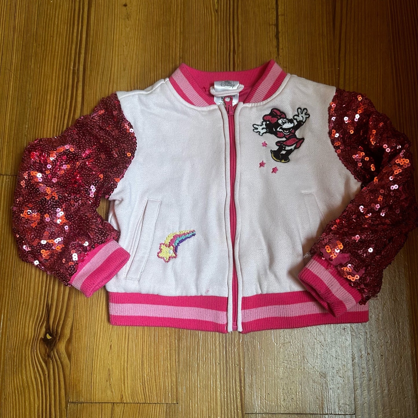 Disney Minnie Mouse pink sequin full zip bomber jacket SIZE 4