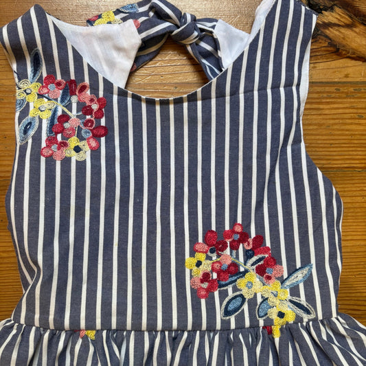 Rare Editions blue white striped embroidered floral tank girls dress SIZE 7