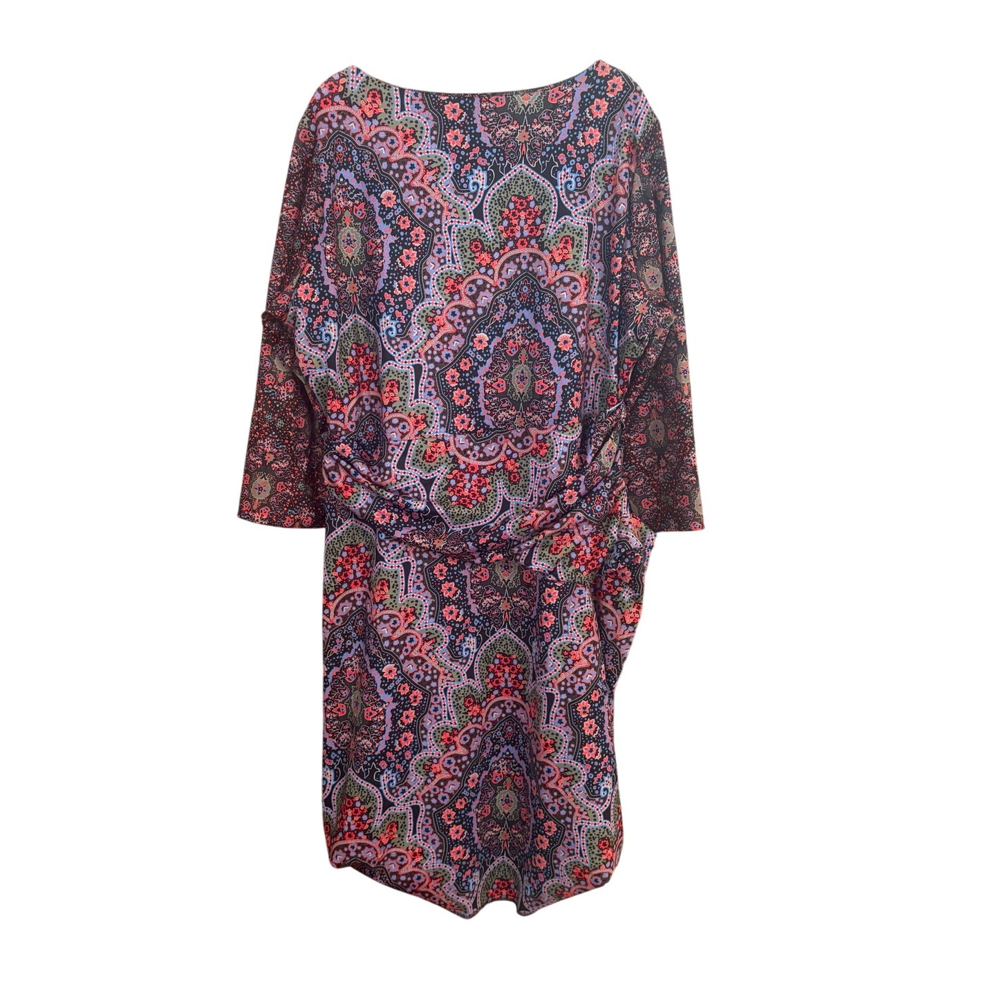 NWT Gretchen Scott purple paisley jersey quarter length sleeve dress SIZE XL