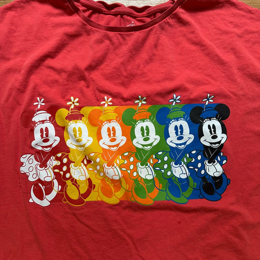 Disney red rainbow Minnie cotton cropped oversized graphic shirt SIZE S