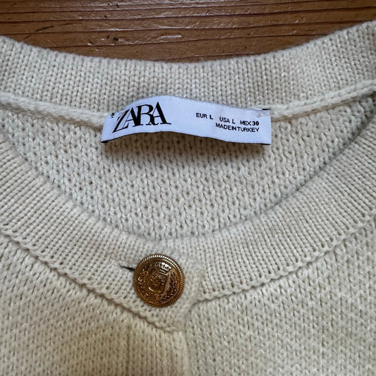 Zara cream knit gold button cardigan sweater SIZE L