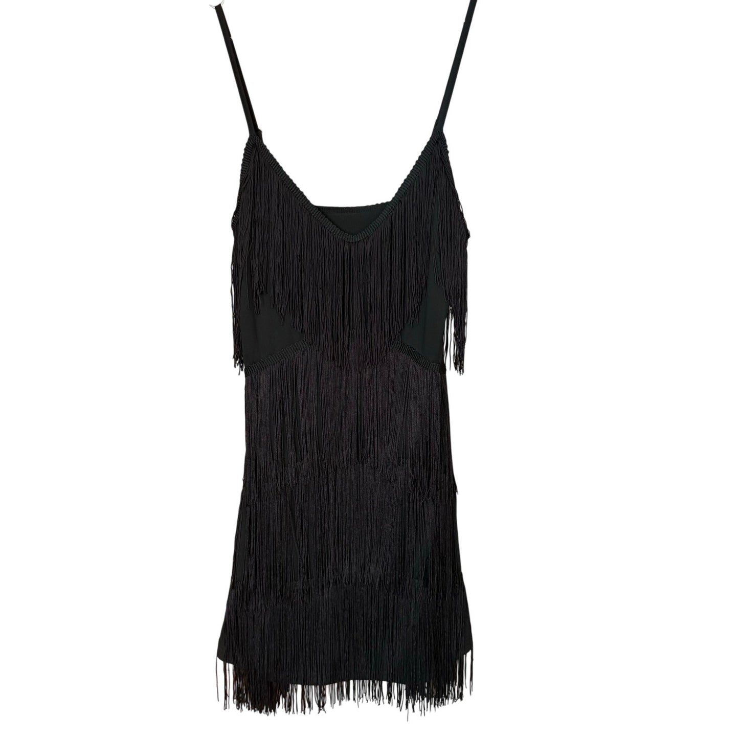 Shein black layered fringe flapper cami mini dress SIZE S
