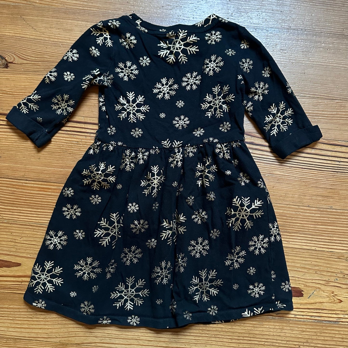 Cat and Jack black gold snowflake long sleeve cotton dress SIZE 6/6X