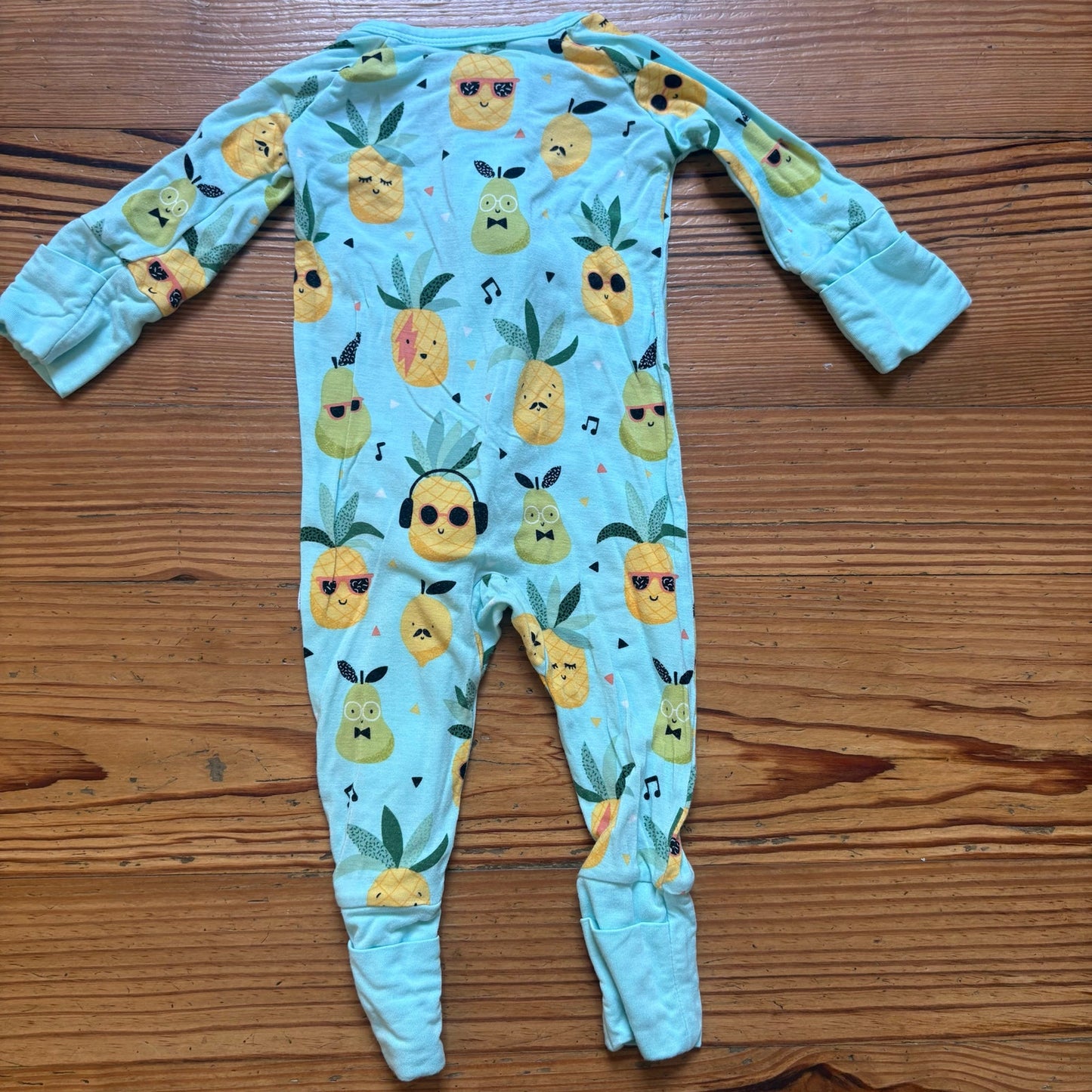 Little Sleepies blue yellow pineapple bamboo pajamas one piece SIZE NB