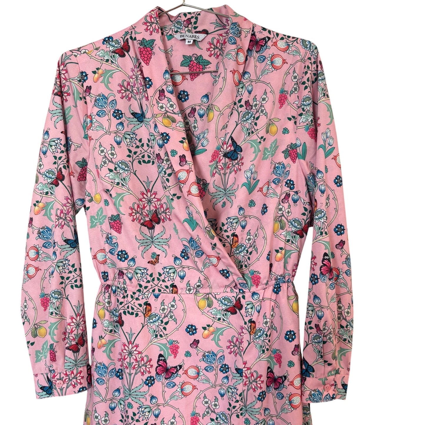 Benares pink floral long sleeve ruffle asymmetrical midi dress SIZE M