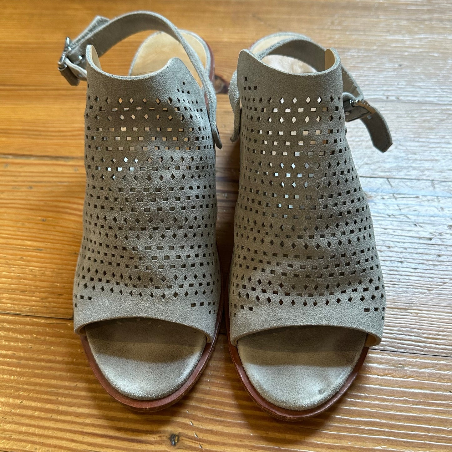 Rag & Bone taupe suede eyelet leather sling back heeled sandal SIZE 39/9