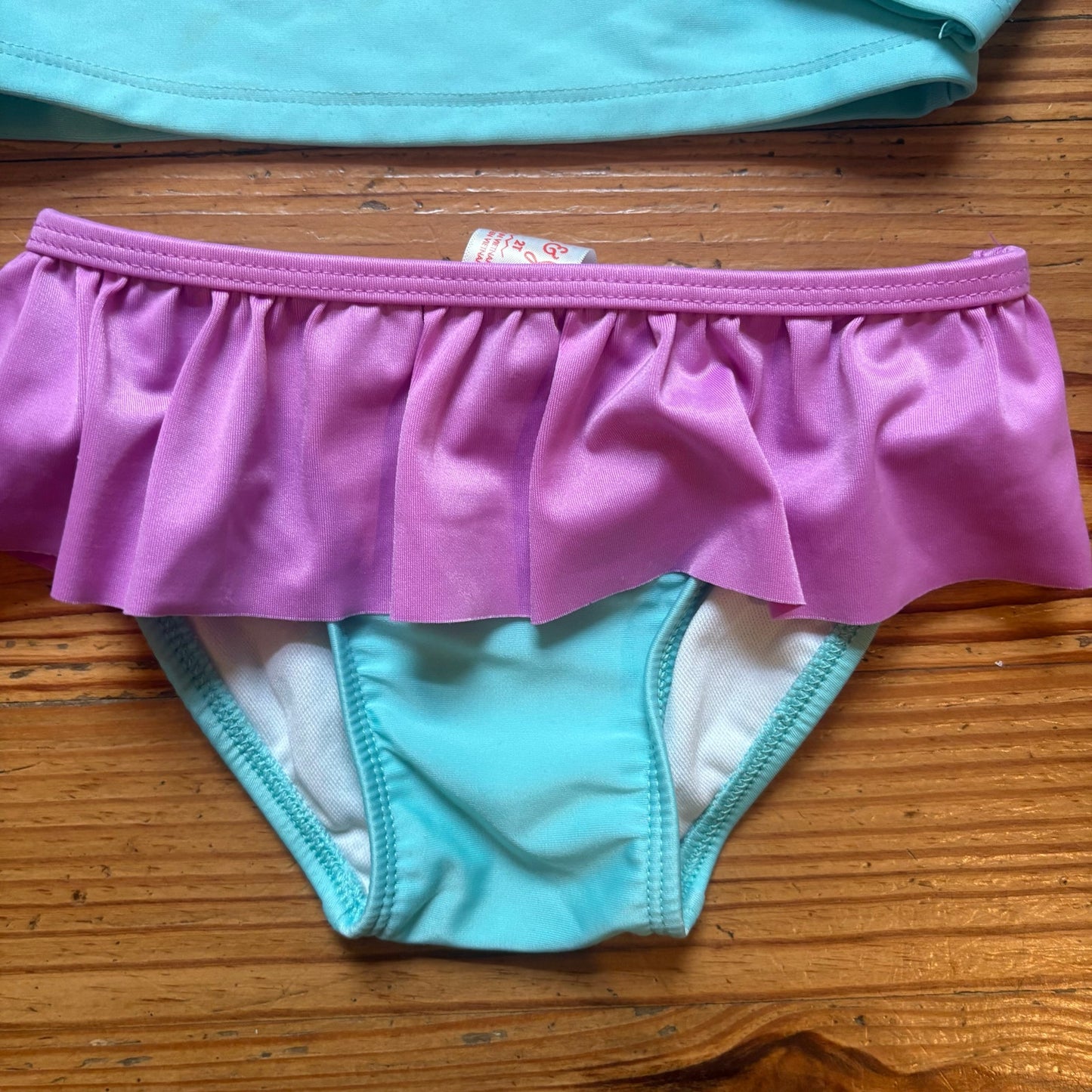 Cat & Jack teal mermaid rash guard two piece ruffle swimsuit SIZE 2T